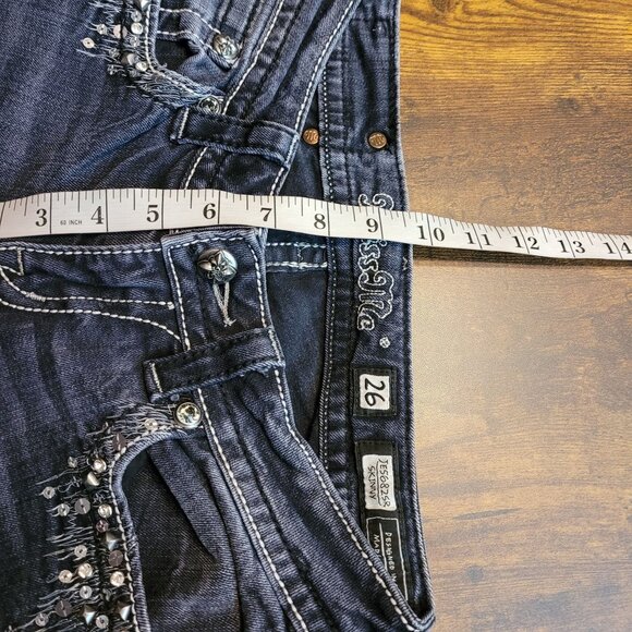 Miss Me Jeans Size 26 Low Rise Skinny Embellished Thick Stitch Western Black - Picture 8 of 11